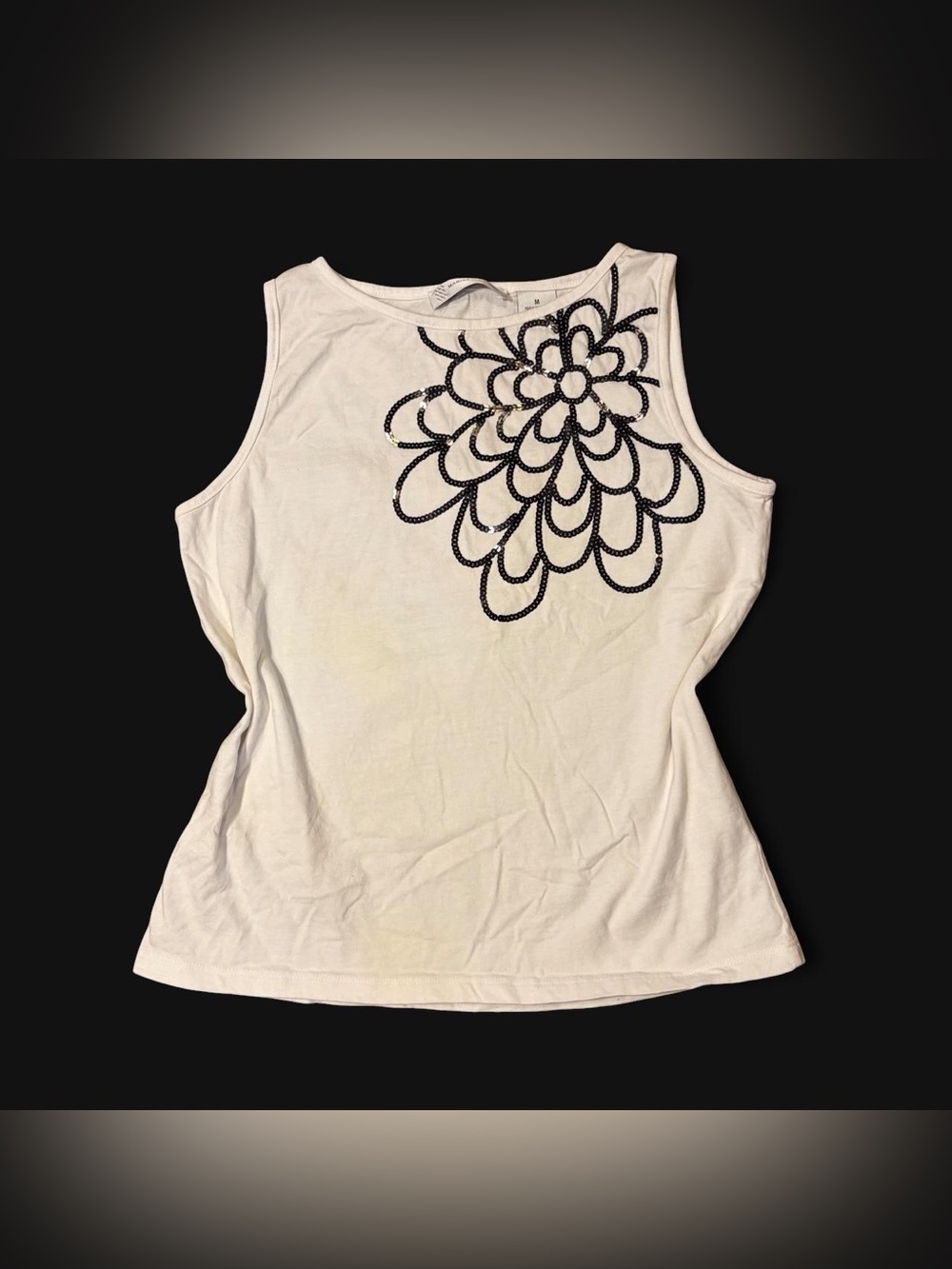 White Floral Sequin Tank Top by Marisa Christina!
